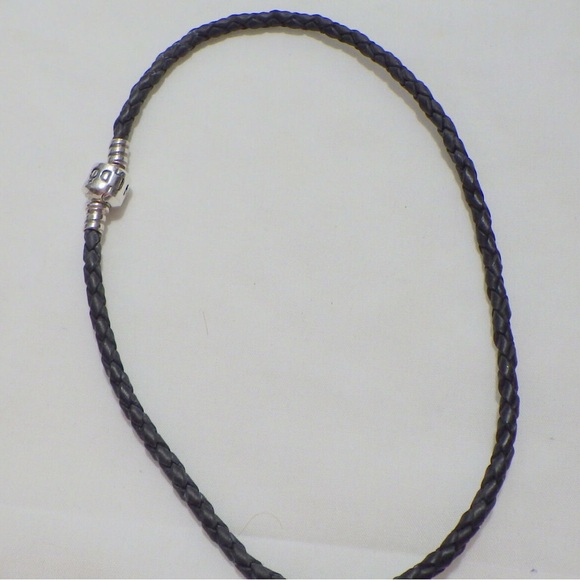 PANDORA VINTAGE BLACK BRAIDED LEATHER DOUBLE BRACELET BARREL CLASP 13 - Picture 6 of 6